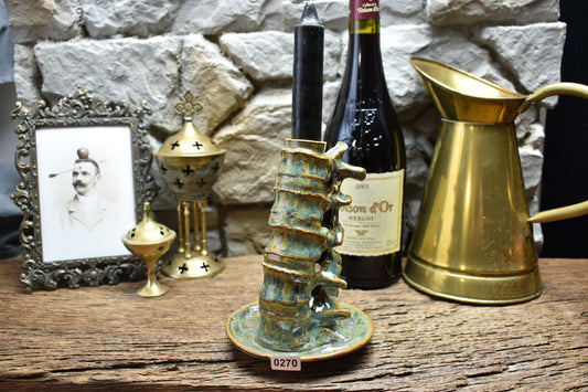 Spine candle holder medium brown/green effect glaze 2