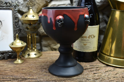 Handmade ceramic goblet with skulls - matt black & red