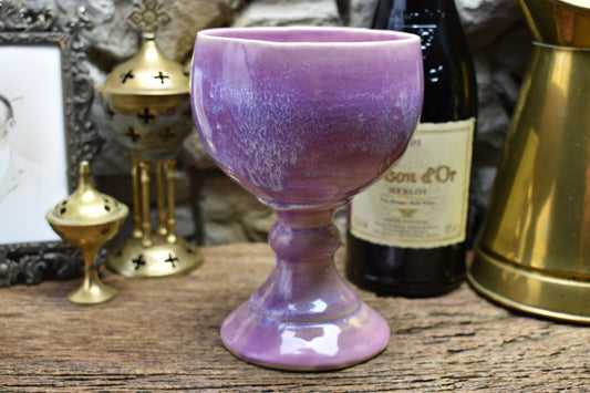 Handmade ceramic goblet - lilac effect glaze
