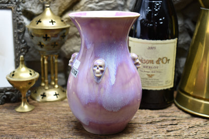 Handmade small vase with skulls lilac effect glaze