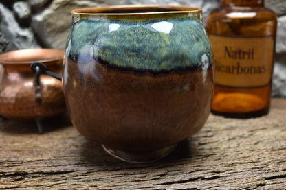 Big skull plantpot brown and blue/green effect glaze