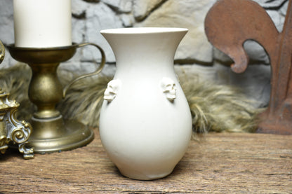Handmade small vase with skulls white matt 2