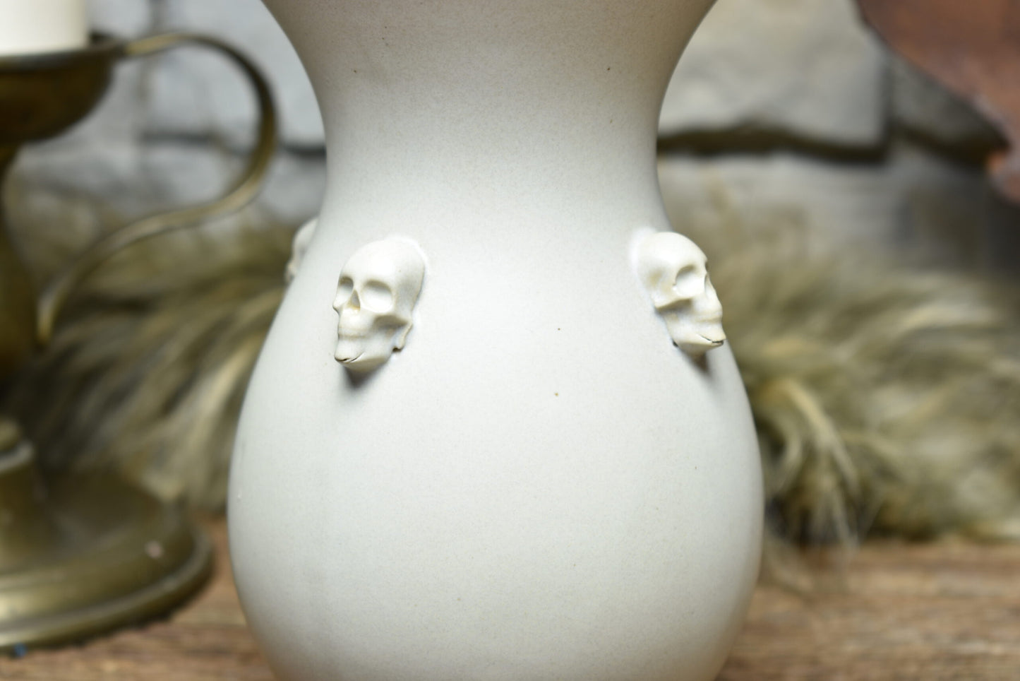 Handmade small vase with skulls white matt 2