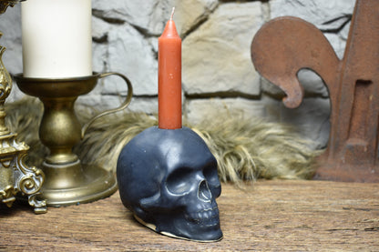 Handmade ceramic skull candle holder black matt 3
