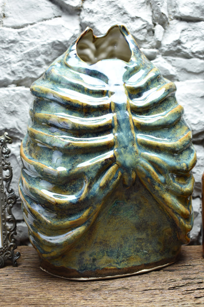 Handmade ribcage vase blue/brown effect glaze