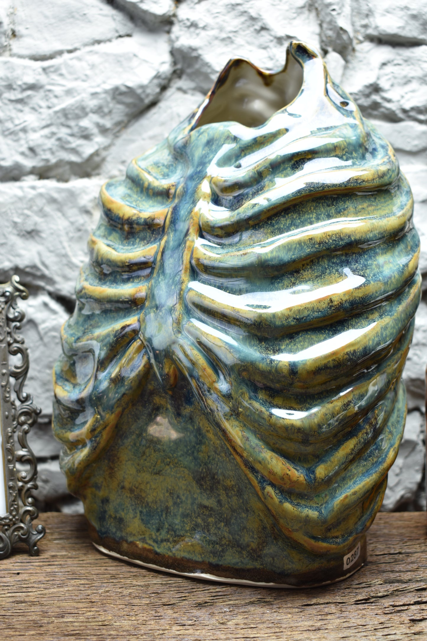 Handmade ribcage vase blue/brown effect glaze