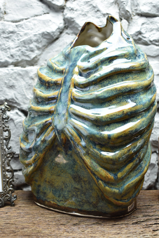 Handmade ribcage vase blue/brown effect glaze