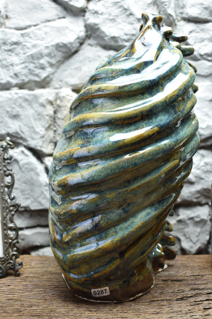 Handmade ribcage vase blue/brown effect glaze