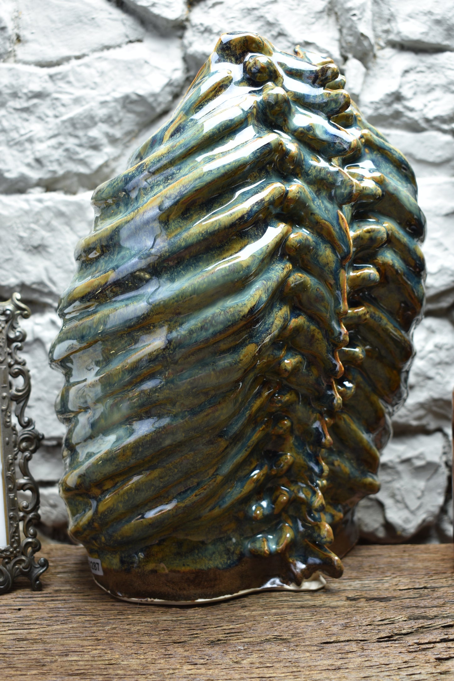 Handmade ribcage vase blue/brown effect glaze