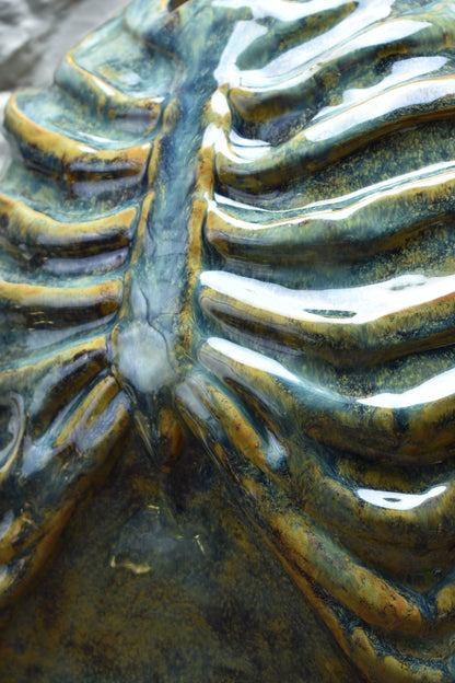 Handmade ribcage vase blue/brown effect glaze