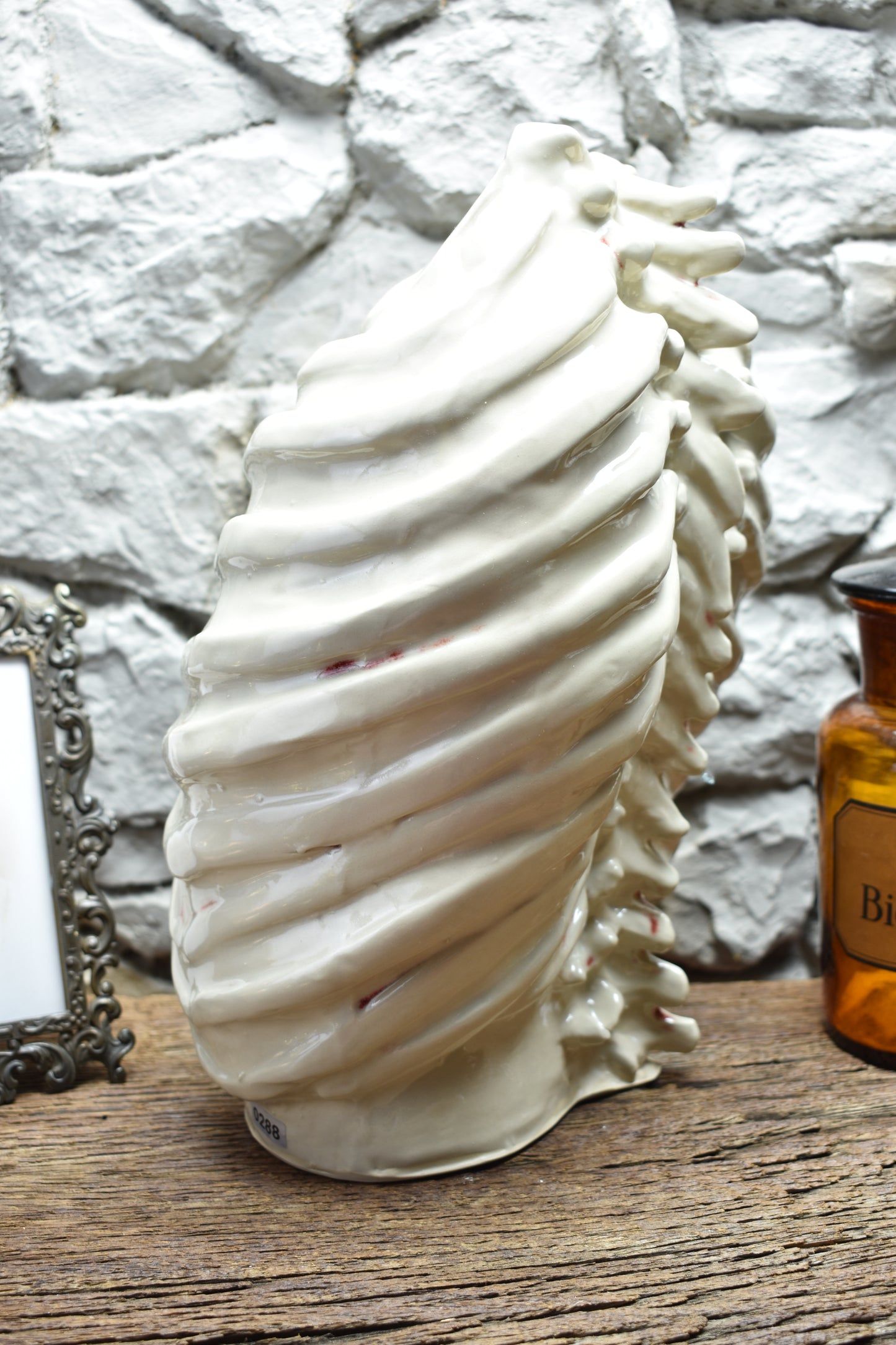 Handmade ribcage vase transparant and bloody effect glaze