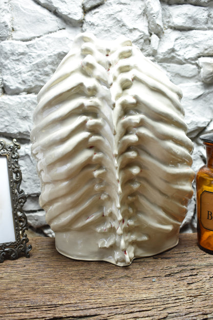 Handmade ribcage vase transparant and bloody effect glaze