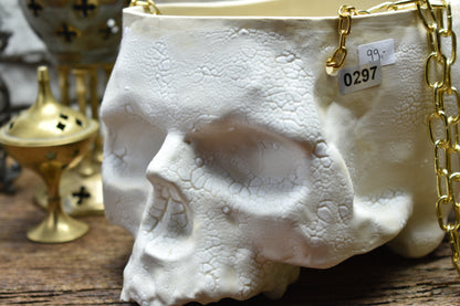 Large hanging skull plantpot cracked white