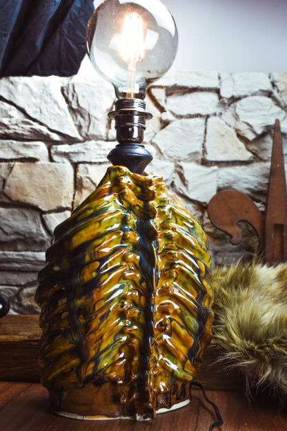 Handmade ceramic ribcage lamp with special effect glaze