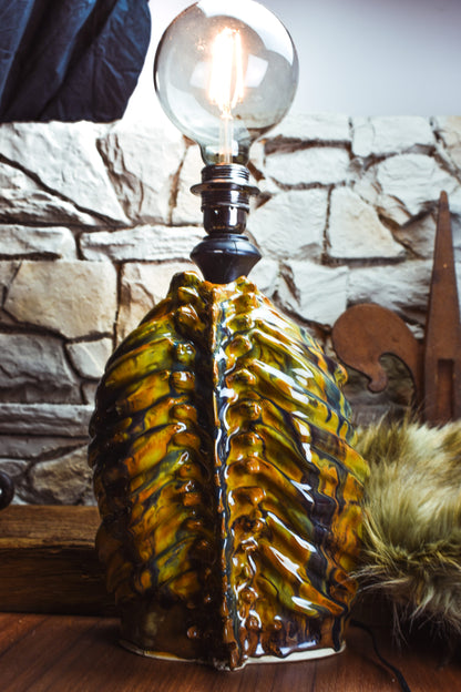 Handmade ceramic ribcage lamp with special effect glaze