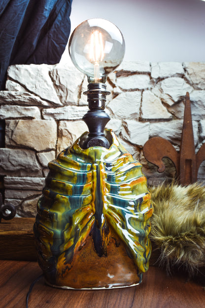Handmade ceramic ribcage lamp with special effect glaze