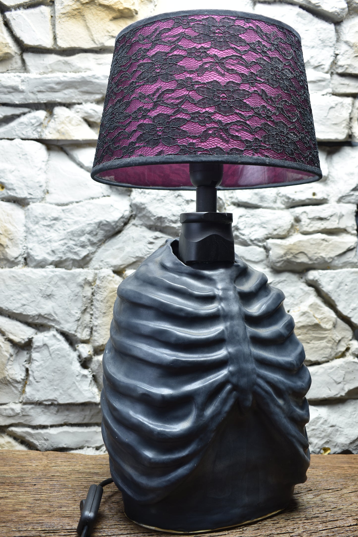 Handmade ceramic ribcage lamp black matt