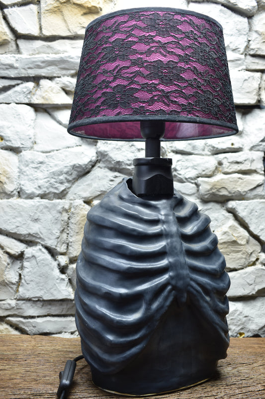 Handmade ceramic ribcage lamp black matt