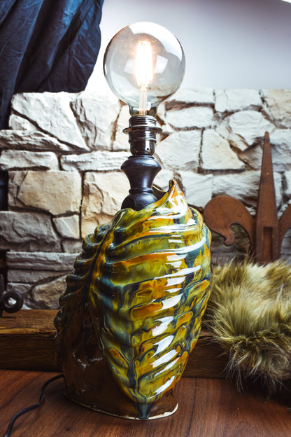 Handmade ceramic ribcage lamp with special effect glaze
