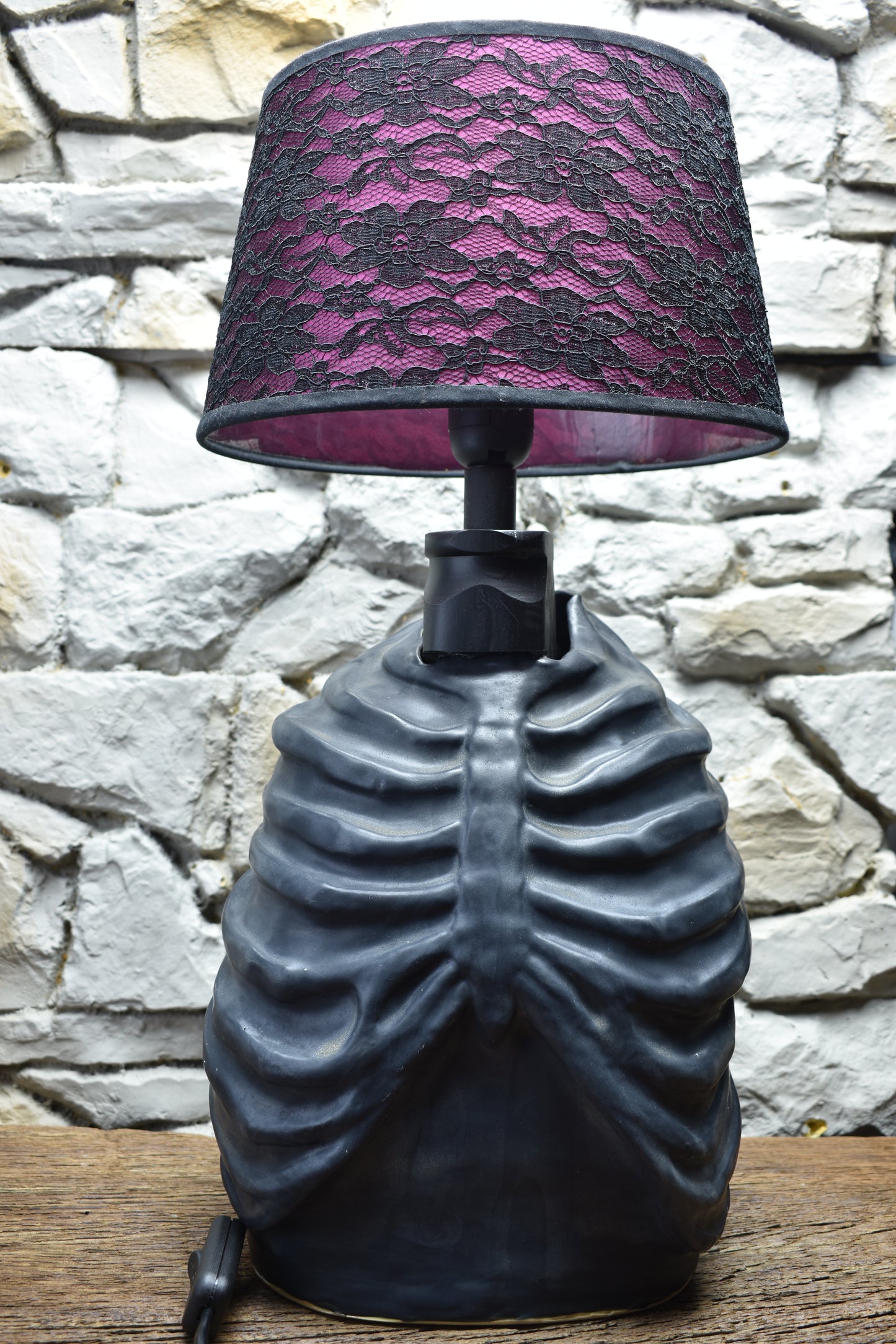 Handmade ceramic ribcage lamp black matt