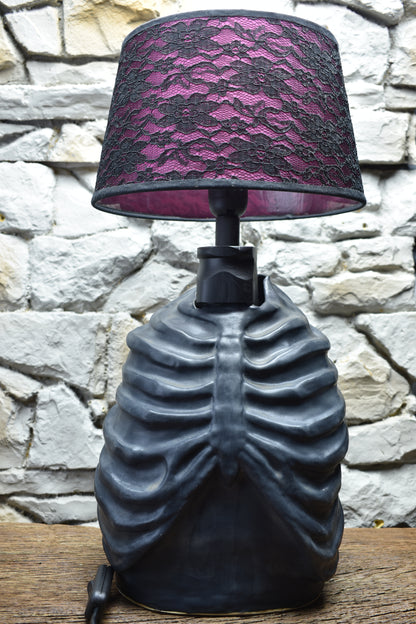 Handmade ceramic ribcage lamp black matt