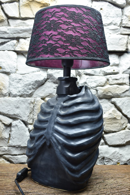 Handmade ceramic ribcage lamp black matt