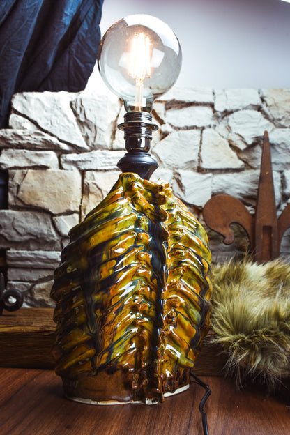 Handmade ceramic ribcage lamp with special effect glaze