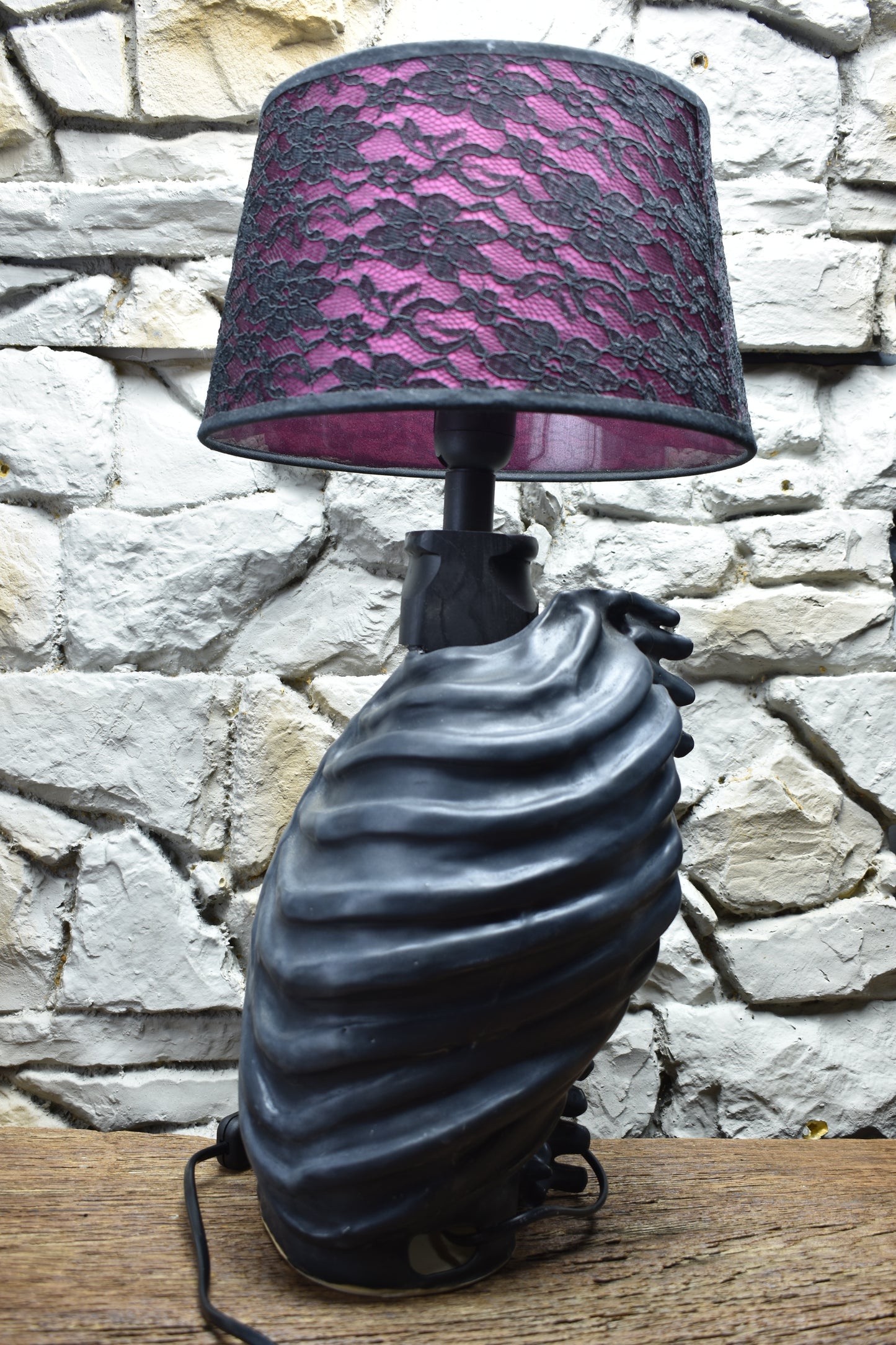 Handmade ceramic ribcage lamp black matt