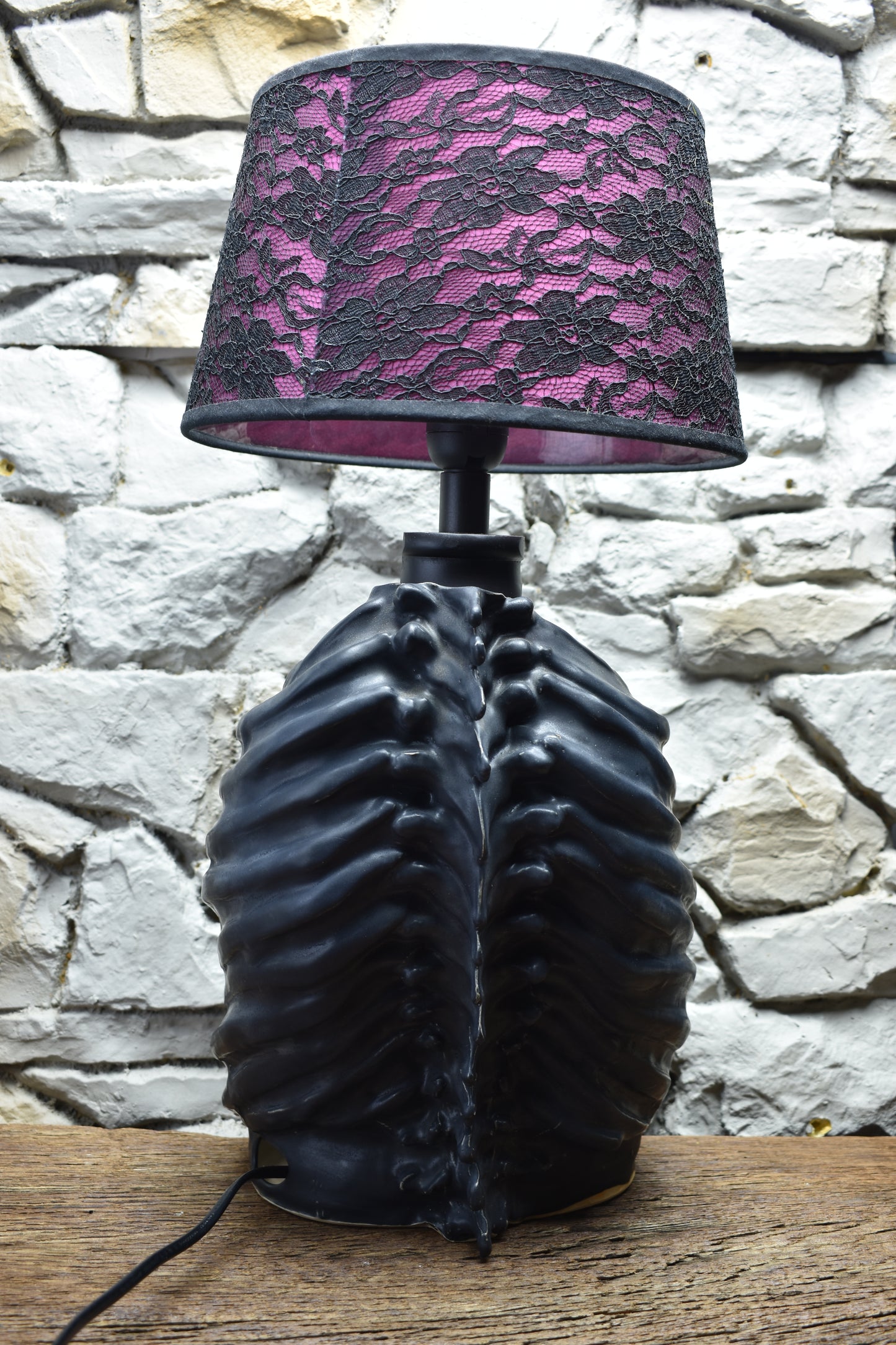 Handmade ceramic ribcage lamp black matt