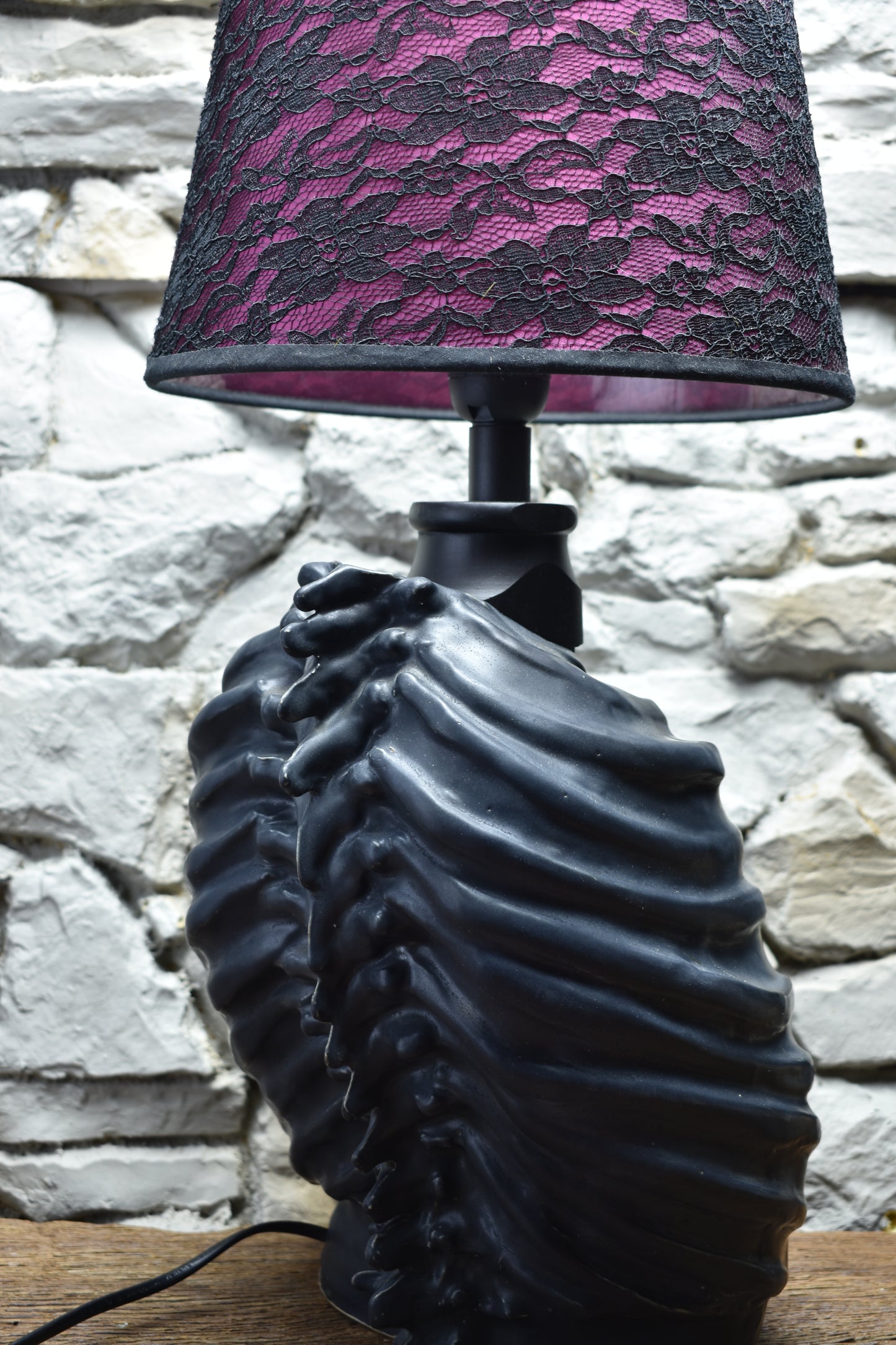 Handmade ceramic ribcage lamp black matt