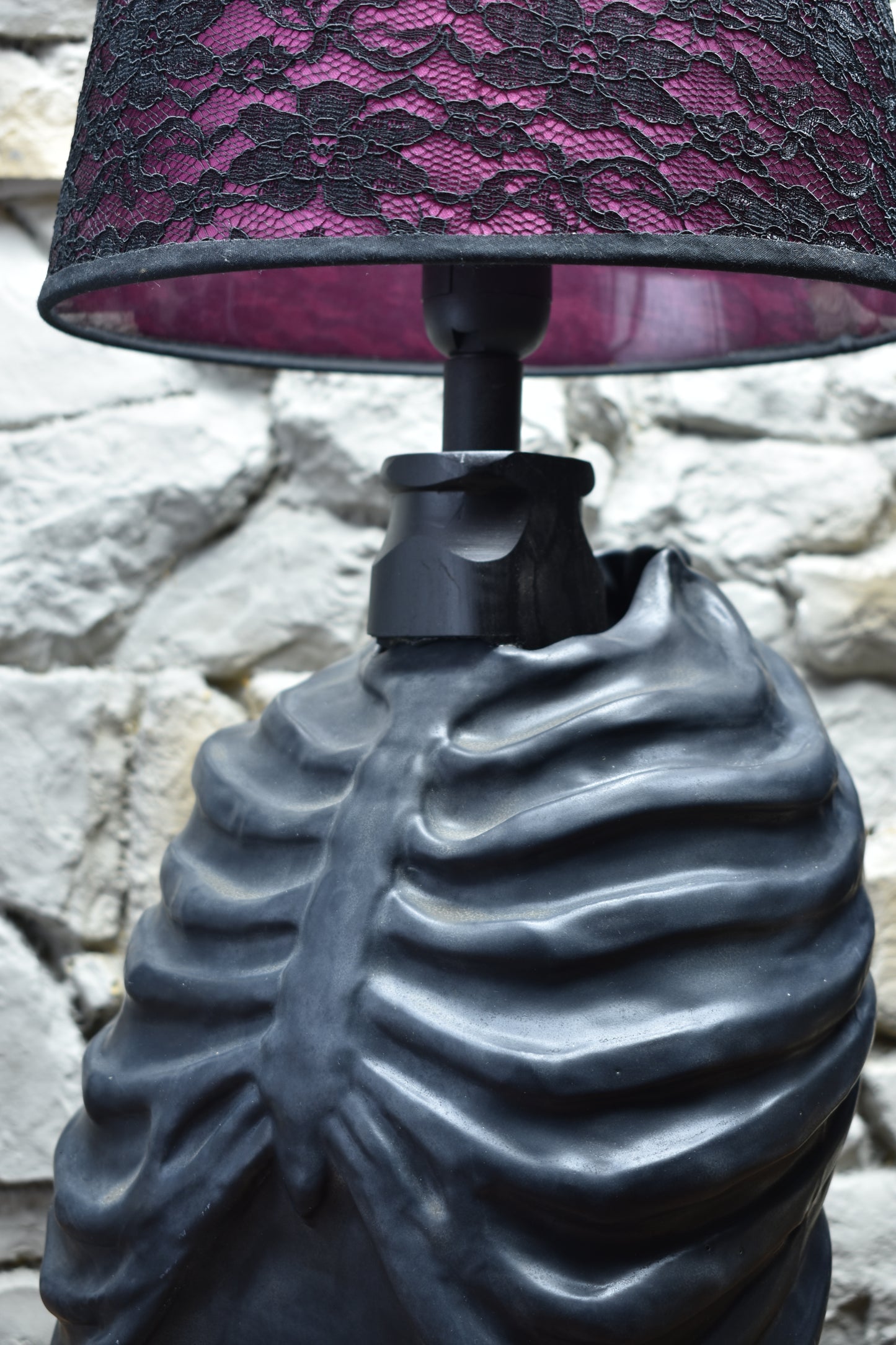 Handmade ceramic ribcage lamp black matt