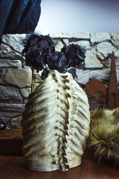 Handmade ribcage vase beige/yellow effect glaze