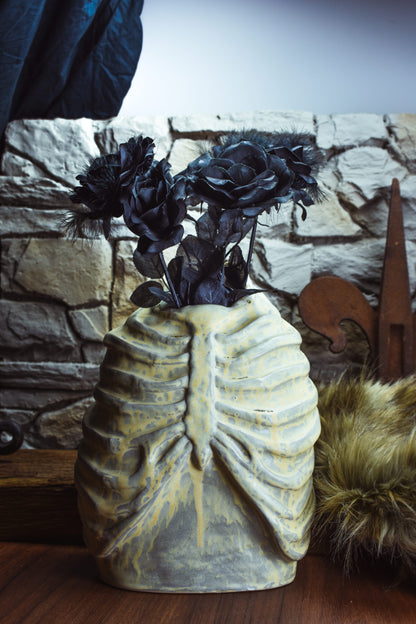 Handmade ribcage vase beige/yellow effect glaze