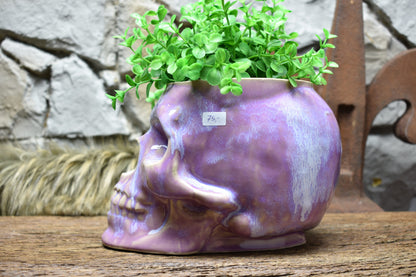 Big skull plantpot lilac effect glaze
