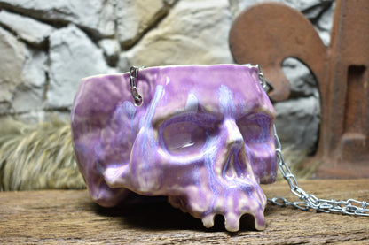 Large hanging skull plantpot lilac effect glaze