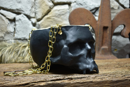 Large hanging skull plantpot black matt