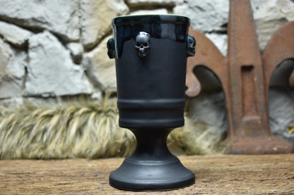 Handmade ceramic skull chalice 330ML with black matt and effect glaze