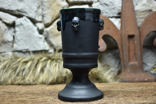 Handmade ceramic skull chalice 330ML with black matt and effect glaze