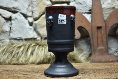 Handmade ceramic skull chalice 330ML with black matt and red glaze