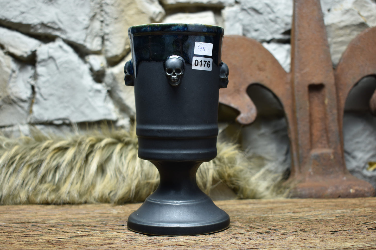 Handmade ceramic skull chalice 330ML with matt black and effect glaze 2