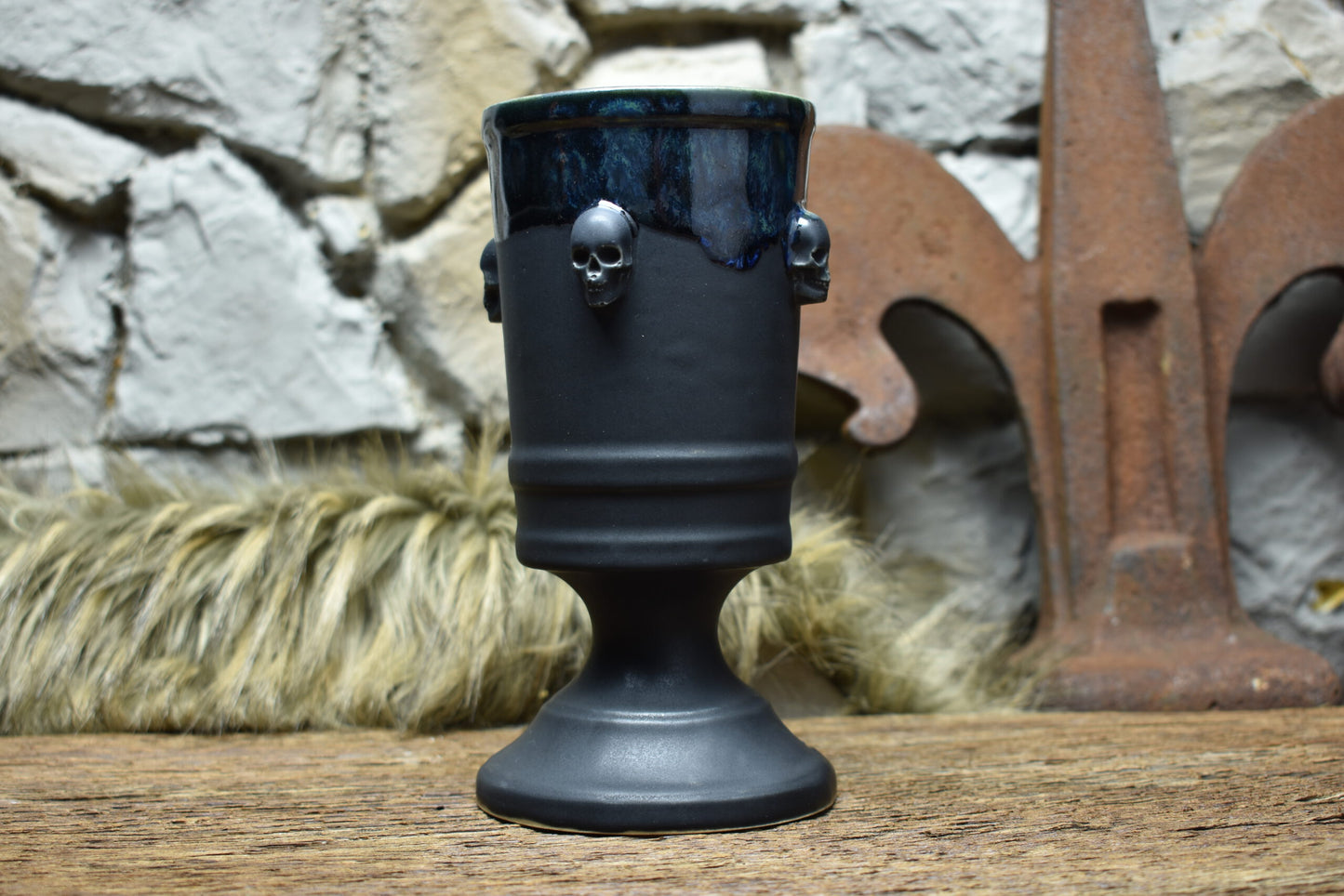 Handmade ceramic skull chalice 330ML with matt black and effect glaze 2