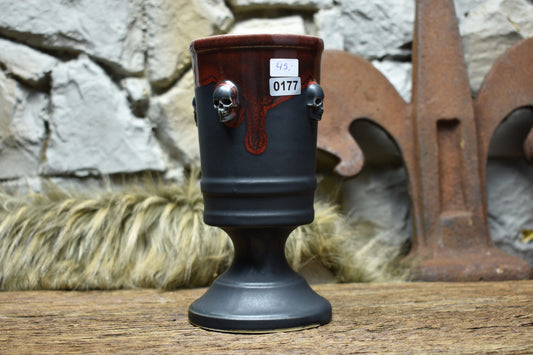 Handmade ceramic skull chalice 330ML with matt black and red glaze 2