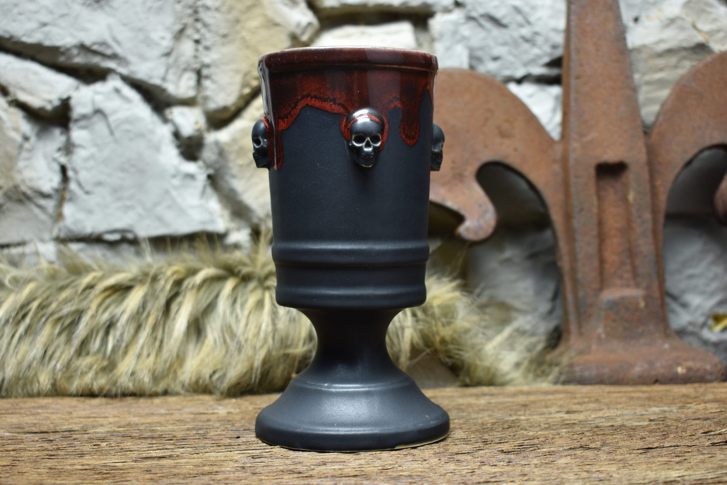 Handmade ceramic skull chalice 330ML with matt black and red glaze 2