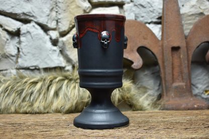 Handmade ceramic skull chalice 330ML with matt black and red glaze 2