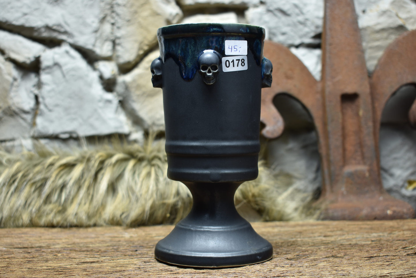 Handmade ceramic skull chalice 330ML with matt black and effect glaze 3