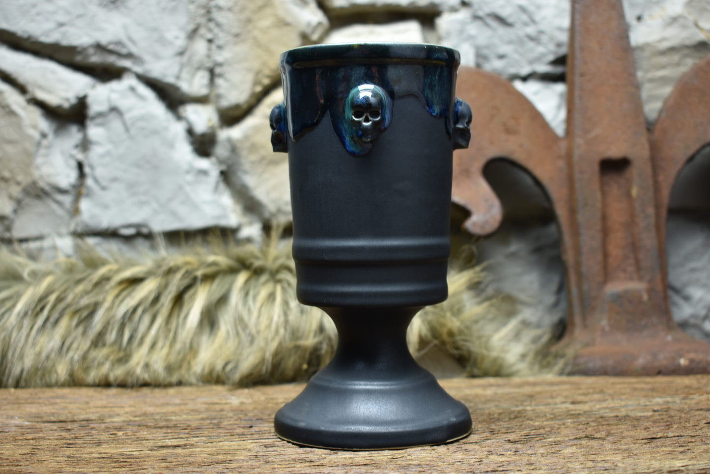 Handmade ceramic skull chalice 330ML with matt black and effect glaze 3