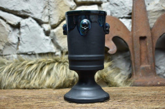 Handmade ceramic skull chalice 330ML with matt black and effect glaze 3
