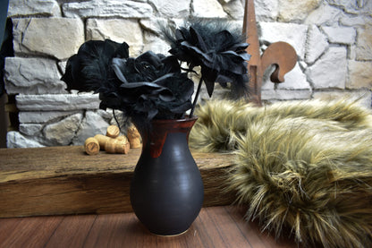 Handmade small vase black matt and red effect