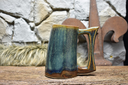 500ML Beer mug brown/blue effect glaze