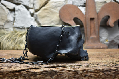 Medium size hanging skull plantpot black matt